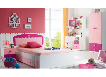 Mettez la table, le lit, l'armoire et la commode 4pcs - Chambre de jeune complète - Chambre d'enfant