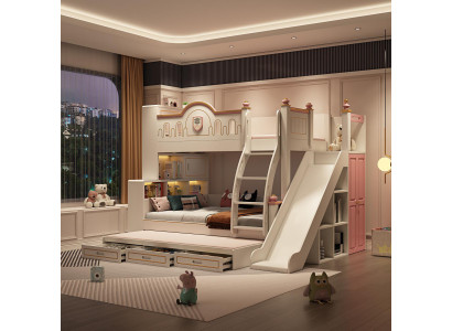 Lit superposé Lit enfant Design pour enfants Lit moderne Chambre d'enfant Lits Rose Toboggan