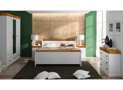 Chambre à coucher Landhfrom Armoire Lit Table de chevet Ensemble complet en bois 5 pièces nouveau