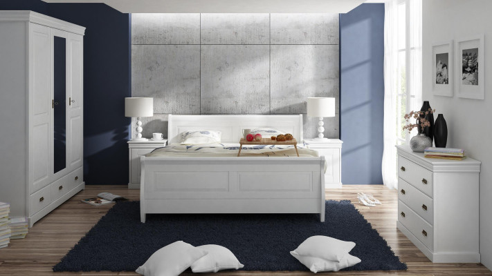 Meubles Ensemble de chambre à coucher Lit 2x Table de chevet Commode Armoire nouveau 5 pièces