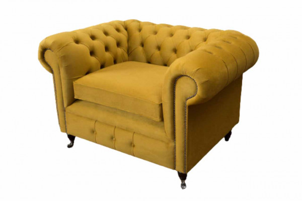 Fauteuil Design Détente Tissu Salon Luxe Jaune Rembourrage Chesterfield
