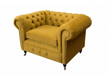Fauteuil Design Détente Tissu Salon Luxe Jaune Rembourrage Chesterfield