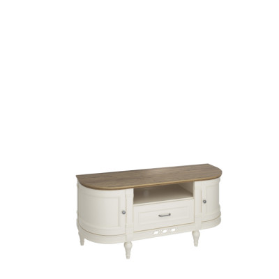 Élégant armoire TV blanche en bois naturel : fonctionnalité et style pour votre intérieur.