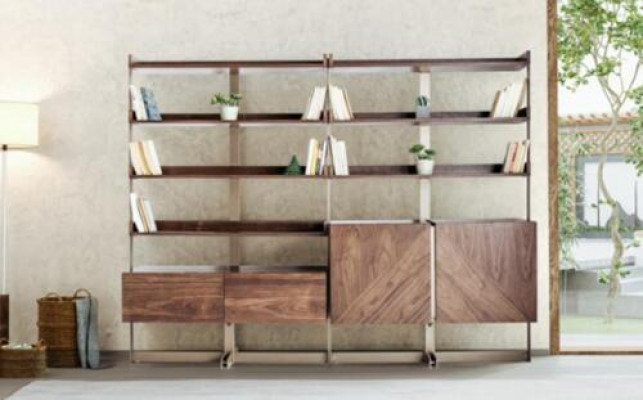 Vitrine moderne Mobilier de salon Étagère sur pied en bois massif Meubles Marron Étagères