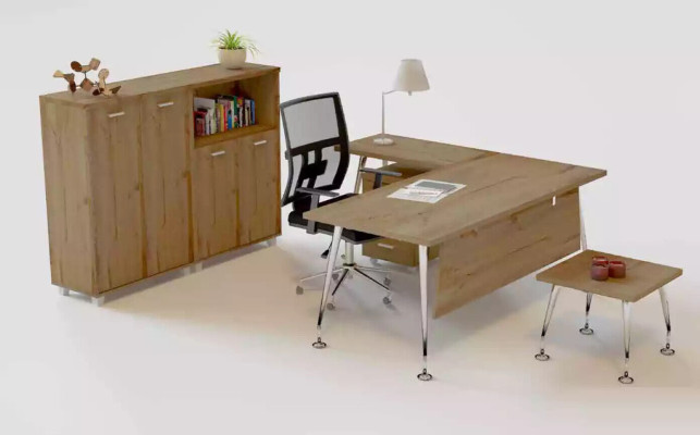Ensemble de bureau en bois : - Bureau d'angle - Commode - 2x Armoire de classement - Table basse Ensemble de 4 pièces