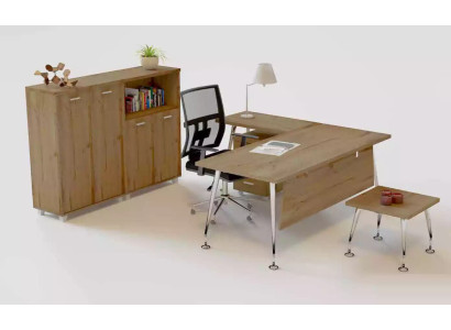 Ensemble de bureau en bois : - Bureau d'angle - Commode - 2x Armoire de classement - Table basse Ensemble de 4 pièces