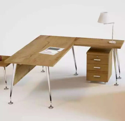 Ensemble de bureau en bois : - Bureau d'angle - Commode - 2x Armoire de classement - Table basse Ensemble de 4 pièces
