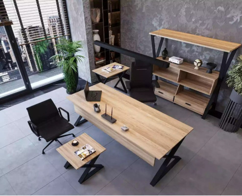 Ensemble de meubles bruns Bureau bibliothèque Tables basses Console 4 pièces.