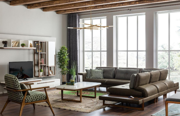 Élégant canapé d'angle en forme de L dans un style moderne et luxueux