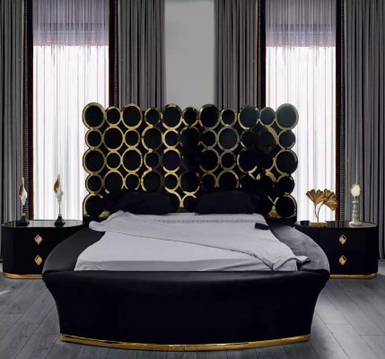 Ensemble de chambre complet Lit de luxe 2x tables de chevet Coiffeuse Miroir 5 pièces