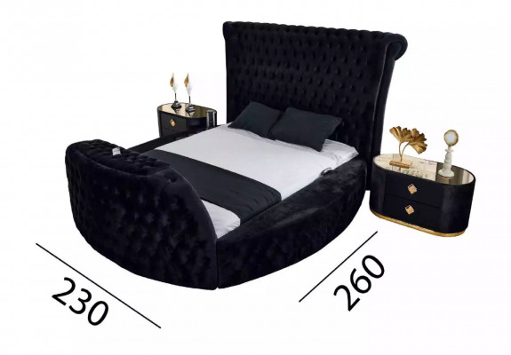 Chambre Noire Ensemble Lit 2x Tables de chevet Coiffeuse Chesterfield 5 pièces