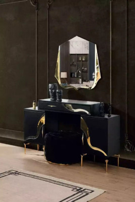 Ensemble de chambre de luxe Lit Table de chevet Or Coiffeuse Tables de chevet 5 pièces