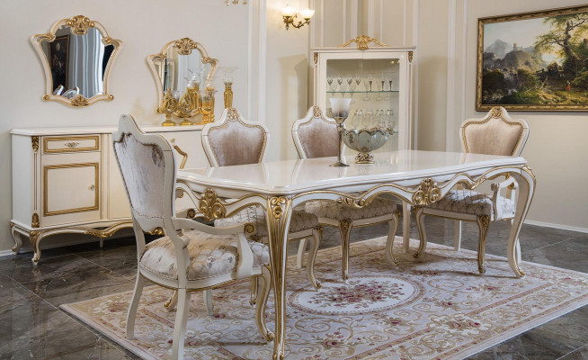Classique Salle à manger Table à manger Vitrine 4x Chaise Ensemble de salle à manger Commodes 7 pièces.