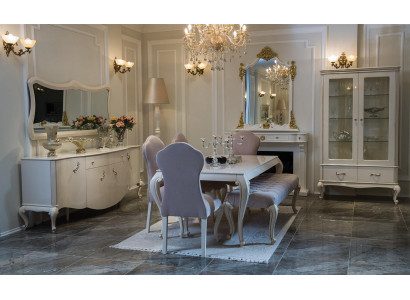 Salle à manger ensemble 9 pièces. Table Suite 4x Chaise Commode Miroir Vitrine Tabouret