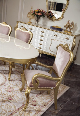 Ensemble de salle à manger design 8 pièces Table de salle à manger Chaise Commode Vitrine Miroir