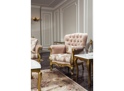 Fauteuil design en bois de luxe Mobilier classique Chesterfield Tissu Salon neuf