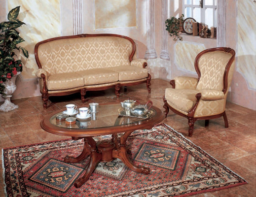 Ensemble de canapé classique Canapé Fauteuil Table basse Meubles italiens 3 pièces.