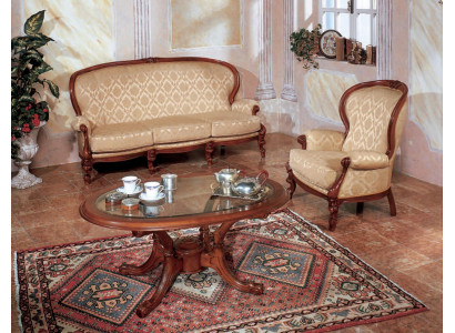 Ensemble de canapé classique Canapé Fauteuil Table basse Meubles italiens 3 pièces.