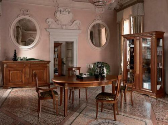 Table de salle à manger classique en bois massif de salle à manger Suite 6x Chaise avec accoudoir 7 pièces.