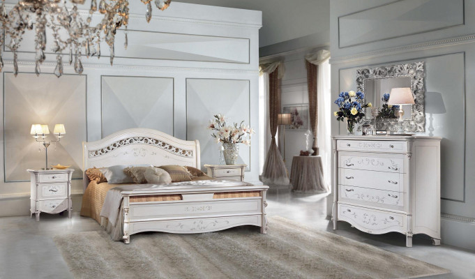 Chambre 3 pièces. Ensemble Lit 2x Table de chevet Lits Doubles Hôtel Tissu d'ameublement en bois massif