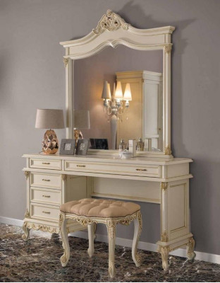 Coiffeuse avec miroir Console de luxe Commode Chambre Baroque Rococo Bois massif