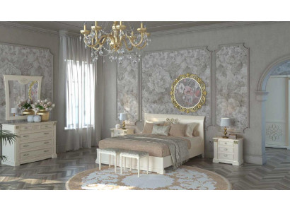 Lit Table de chevet Commode 7 pièces. Ensemble de chambre Design Chambre de luxe Bois massif