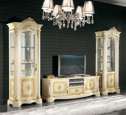 Salon 2x Vitrine Unité murale Armoires Ensemble de présentoir TV Design 3 pièces Armoire nouvelle