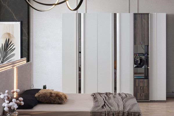 Ensemble de chambre à coucher Lit moderne 2x Table de chevet et Armoire 4 pièces neuves