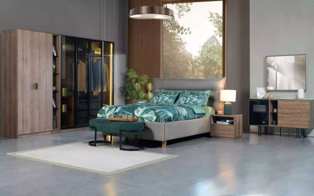 Chambre à coucher Loft Design Lit Armoire Lits Commode Table de chevet 5 pièces