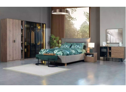 Chambre à coucher Loft Design Lit Armoire Lits Commode Table de chevet 5 pièces