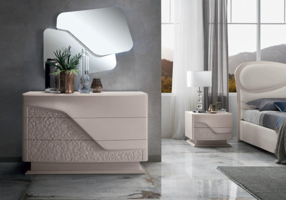 Ensemble de chambre à coucher 5 pièces. Lit de luxe 2x Table de chevet Commode Armoire Bois neuf