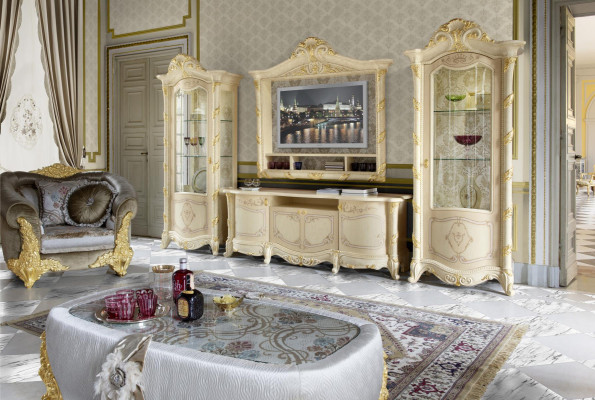 Cadre de télévision bas côté meuble de télévision bahut salon vitrine 2x 4 pièces. Ensemble Italie