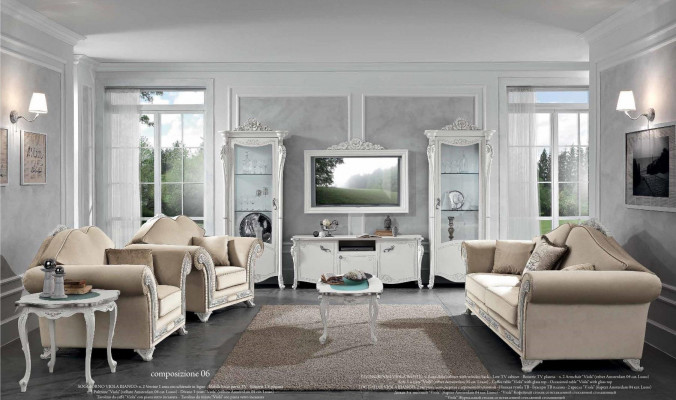 Ensemble de salon classique de 9 pièces dans les couleurs beige et blanc.