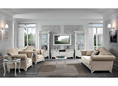 Ensemble de salon classique de 9 pièces dans les couleurs beige et blanc.