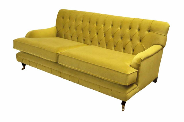 Canapé Chesterfield Jaune 3 Places Sofa Rembourrage en Tissu Jaune