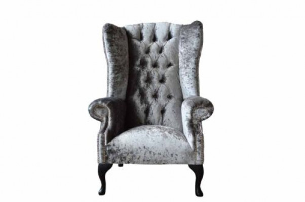 Fauteuil à ailes Chesterfield en tissu gris nouveau