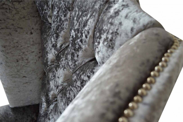 Fauteuil à ailes Chesterfield en tissu gris nouveau