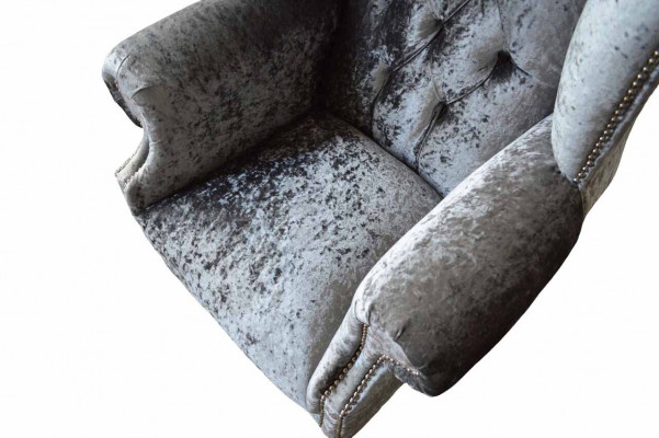Fauteuil à ailes Chesterfield en tissu gris nouveau