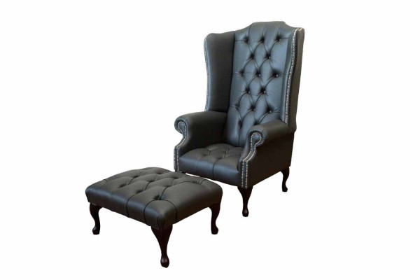 Fauteuil avec tabouret Fauteuil rembourré designer Chesterfield aile neuve