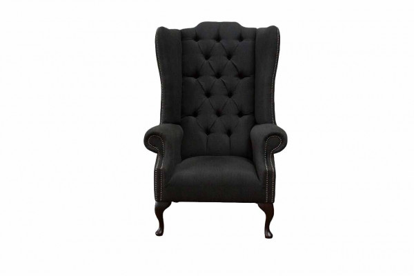 Fauteuil à ailes Siège Noir Design Tissu Chesterfield Nouveau