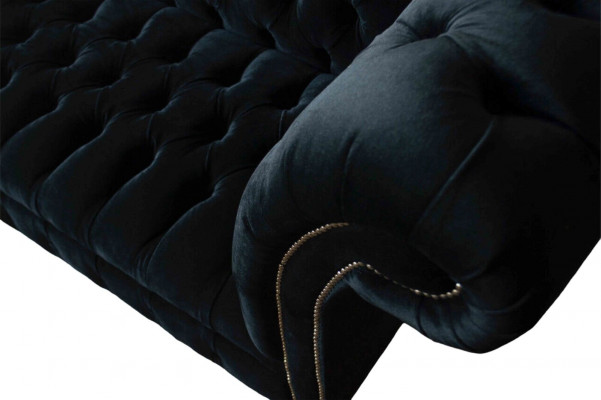 Canapé Luxe Textile Chesterfield Canapé Rembourrage 3 Places Ensemble Velours Bleu