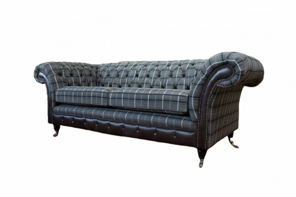 Canapé 3 places Canapés textiles Conception de canapé Mobilier Trois places Gris Chesterfield