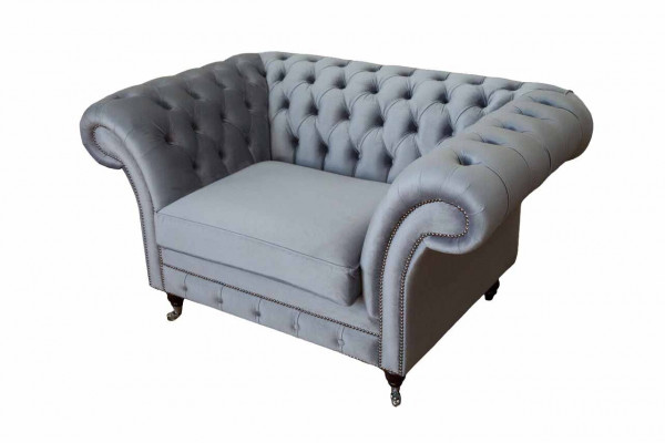 Chesterfield Wing Chair Stool Armchair Couch Upholstery Set Gray Textile Fauteuil ailes Chesterfield Tabouret Fauteuil Canapé Ensemble de rembourrage Textile gris