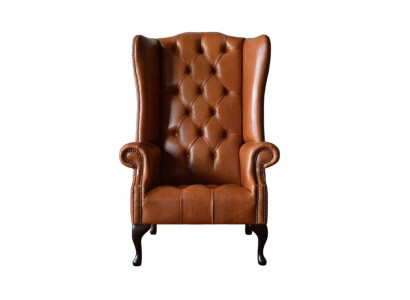 Fauteuil fauteuil à oreilles Chesterfield de luxe pour salle de séjour Marron nouveau