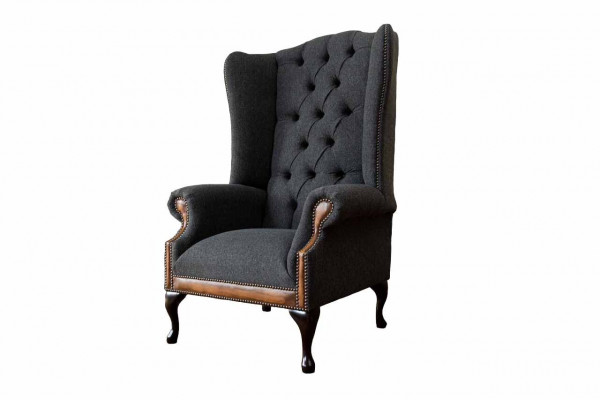 Fauteuil Chesterfield gris Salon Classique Tissu Fauteuil aile Meubles