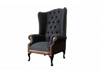 Fauteuil Chesterfield gris Salon Classique Tissu Fauteuil aile Meubles