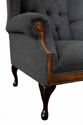Fauteuil Chesterfield gris Salon Classique Tissu Fauteuil aile Meubles