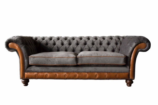 Canapé Chesterfield 3 places Design Canapé Tissu d'ameublement Gris