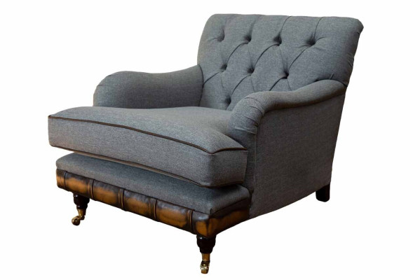 Fauteuil à ailes Fauteuil 1 place Tissu Luxe Salon classique Chesterfield