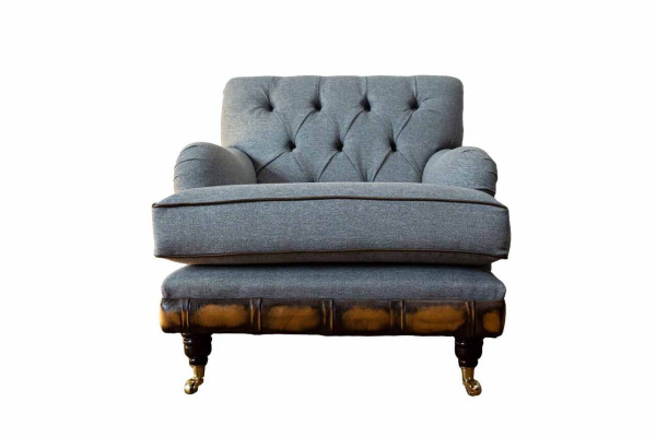 Fauteuil à ailes Fauteuil 1 place Tissu Luxe Salon classique Chesterfield